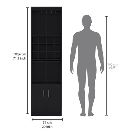 Royard Oaktree 71.1" Tall Bar Cabinet with 12-bottle Cubbies and Glass Holder, Freestanding Liquor Cabinet with Doors, Stemware Rack, Shelves, and Pull Out Tray for Living Room, Kitchen, White