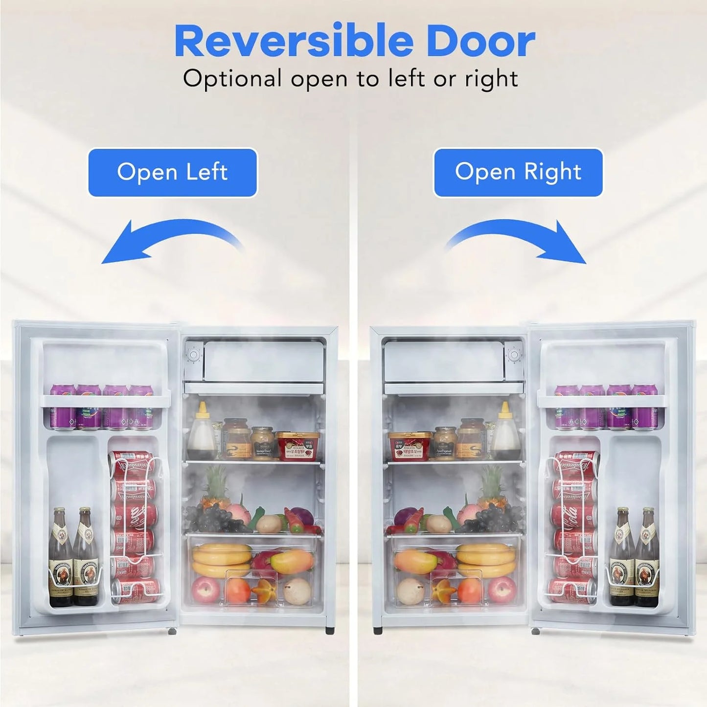 EastVita 3.2 Cu.Ft Mini Fridge with Freezer, Compact Refrigerator with 7 Level Adjustable Thermostat, Crisper Drawer & Glass Shelves, Small Fridge for Home