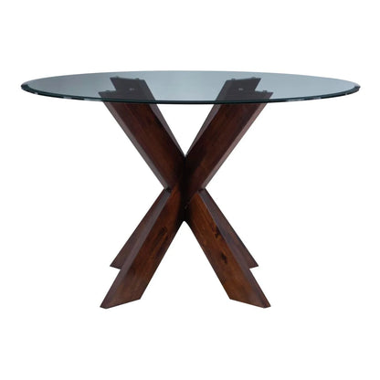Linon Adler X Base Dining Table With Glass Espresso
