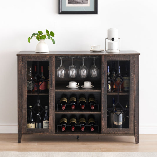 Huloretions Wine Bar Cabinet with LED Light,Modern Liquor Cabinet,Kitchen Buffet Sideboard with Storage Cabinet& Drawers,Coffee Cabinet with Wine and Glass Rack for Home