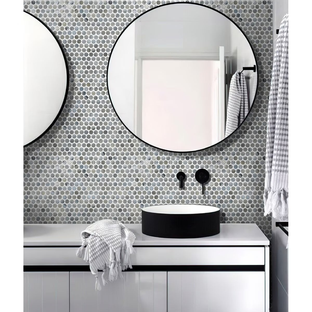 Apollo Tile 10 pack 12.2-in x 12.2-in Gray Penny Round Glass Mosaic Floor and Wall Tile (10.34 Sq ft/case)