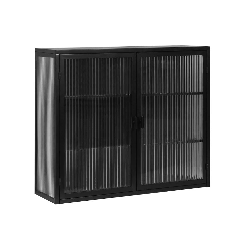 Tcbosik Metal Storage Cabinet, 2 Glass Doors Cabinet Sideboard, Curio Cabinet with Detachable Shelves, Metal Display Cabinet for Home Living Room, Hallway, Entryway, Bathroom, Kitchen, Black