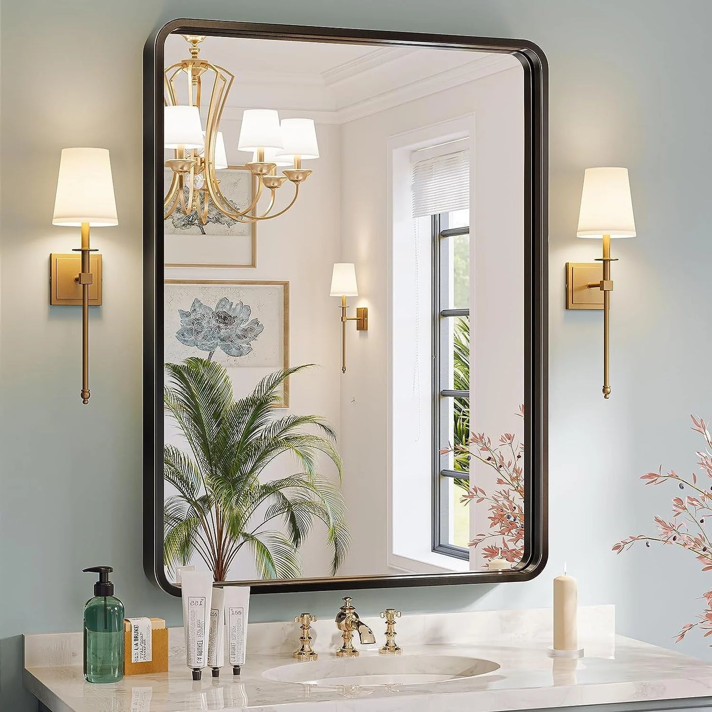 Brightify 24x36 Inch Black Bathroom Mirrors Wall Mirror, Modern Rectangle Bathroom Vanity Wall Mirror with HD Glass & Black Metal Frame for Living Room Mantel Bedroom Entryway, Horizontal/Vertical