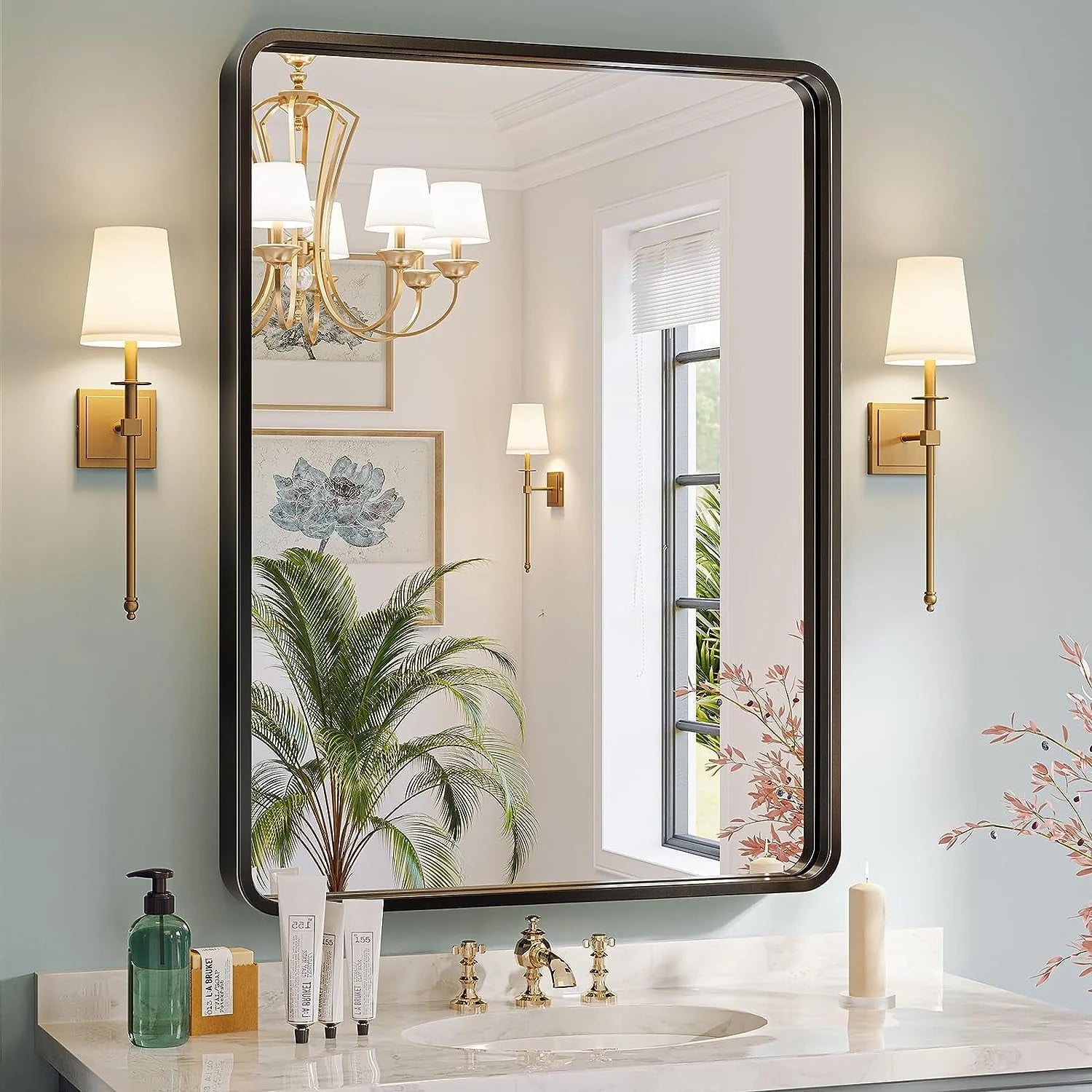 Brightify 24x36 Inch Black Bathroom Mirrors Wall Mirror, Modern Rectangle Bathroom Vanity Wall Mirror with HD Glass & Black Metal Frame for Living Room Mantel Bedroom Entryway, Horizontal/Vertical