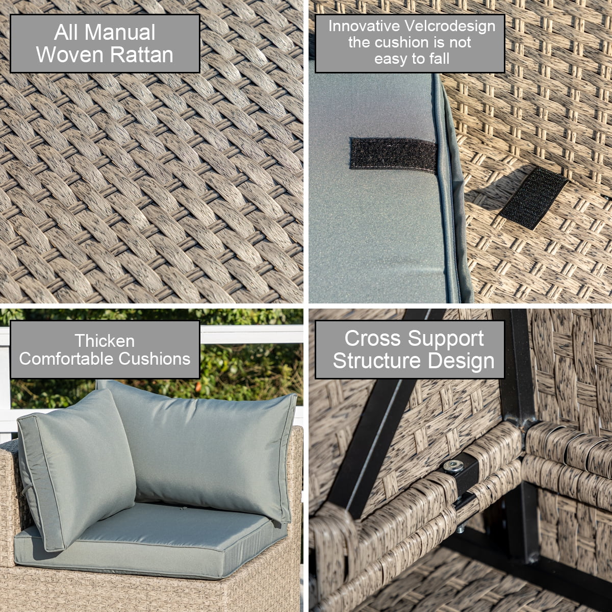 12-Piece Outdoor Wicker Patio Sectional Sofa Set with Cushions and Glass Coffee Table, Modular Design