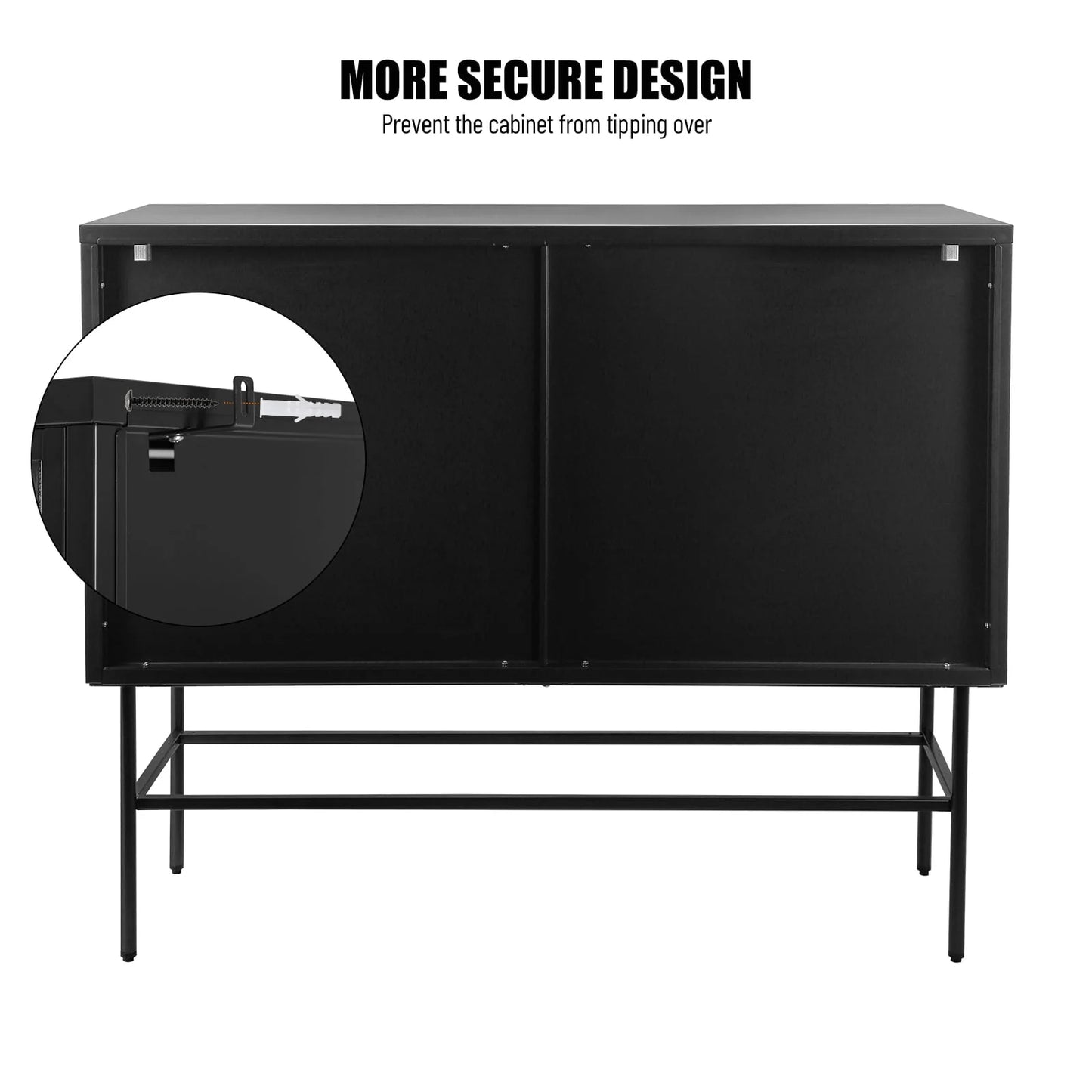 CoSoTower Double Tampered Glass Door Storage Cabinet with Adjustable Shelf and Feet Cold-Rolled Steel Tempered Glass Sideboard Furniture for Living Room Kitchen Black Color