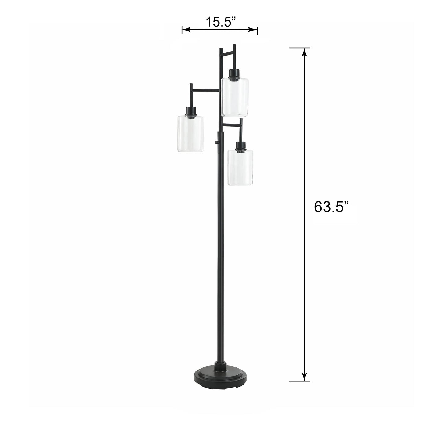 Better Homes & Gardens 63.5 in 3 Light Contemporary Black Floor Lamp Clear Glass