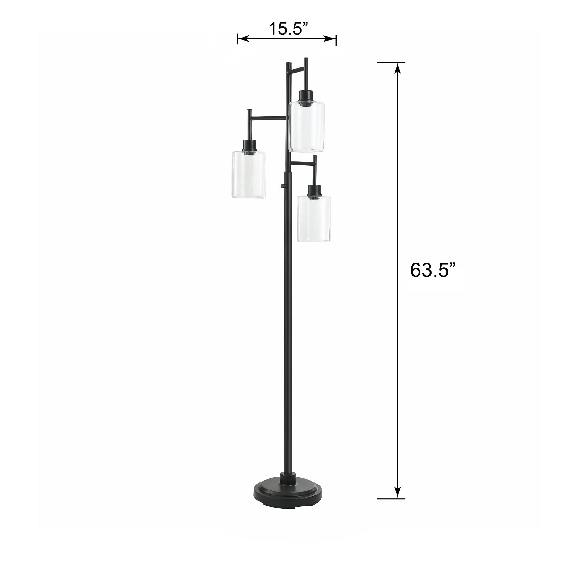 Better Homes & Gardens 63.5 in 3 Light Contemporary Black Floor Lamp Clear Glass