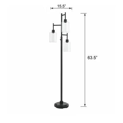 Better Homes & Gardens 63.5 in 3 Light Contemporary Black Floor Lamp Clear Glass