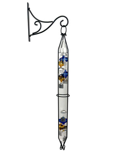 Glassic Gifts Outdoor Hanging Galileo Thermometer, Colored Glass Orbs with Free Bracket