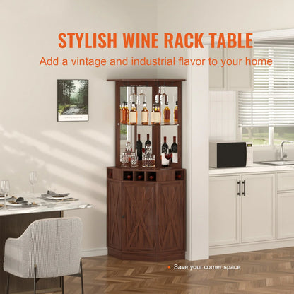 BENTISM Industrial Bar Cabinet with Glass Holder, MDF Board Brown
