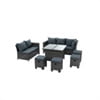 4 Piece Outdoor Patio Furniture Sets All Weather Outdoor Sofa PE Garden Furniture Wicker Rattan Patio Conversation Set with Glass Table & Beige Cushions
