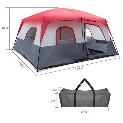 14-Person Camping Tent - 14'x14' (430x430cm) Family Dome Tent with Fiberglass Poles, Waterproof Polyester - Red/White