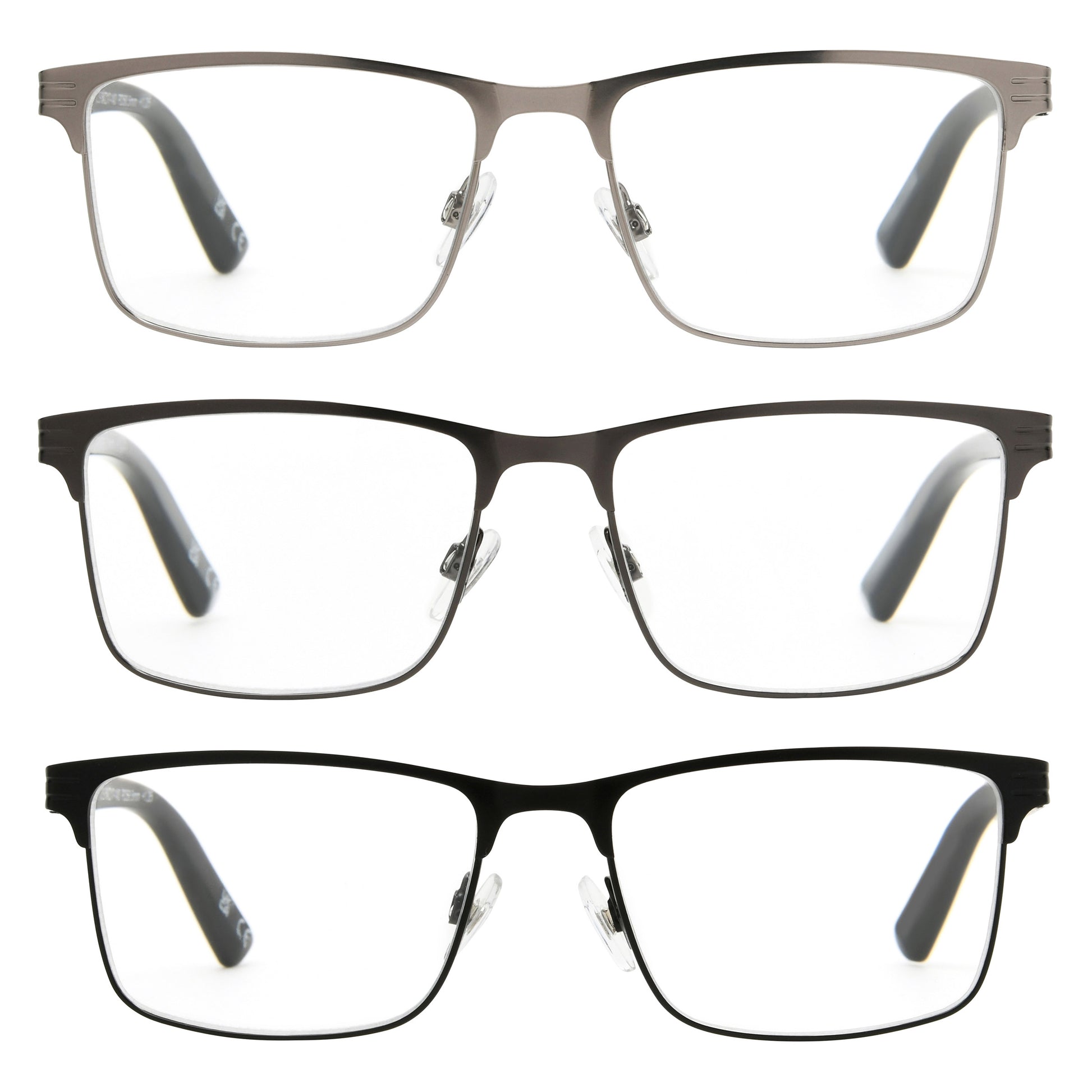 Design Optics by Foster Grant #668 Metal Square Reading Glasses, 3-pack