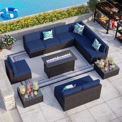 MF Studio 45" Rectangular Steel Propane Fire Pit Table 50000BTU Gas Fire Pit with Blue Fire Glass and Lid, Black