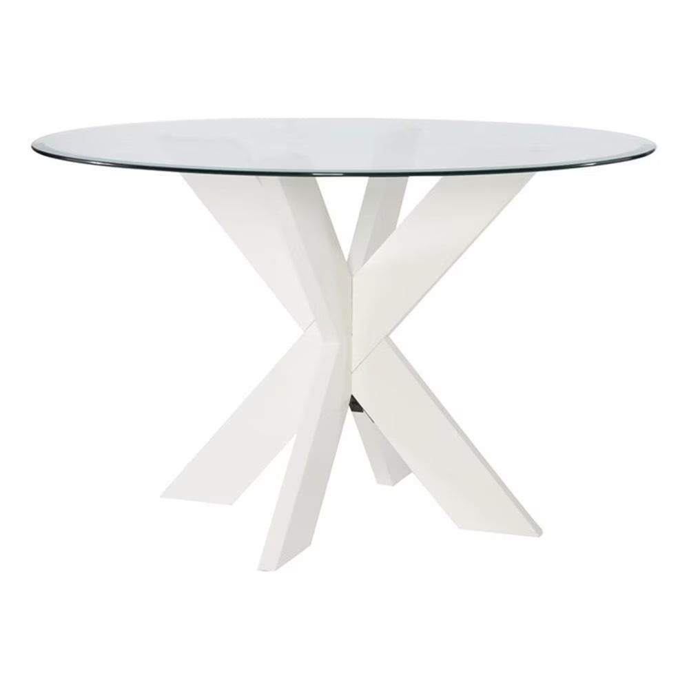 Linon Hale X Base Wood Dining Table With Glass in Natural Brown