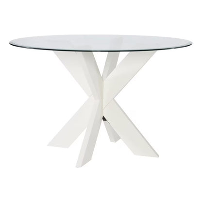 Linon Hale X Base Wood Dining Table With Glass in Natural Brown