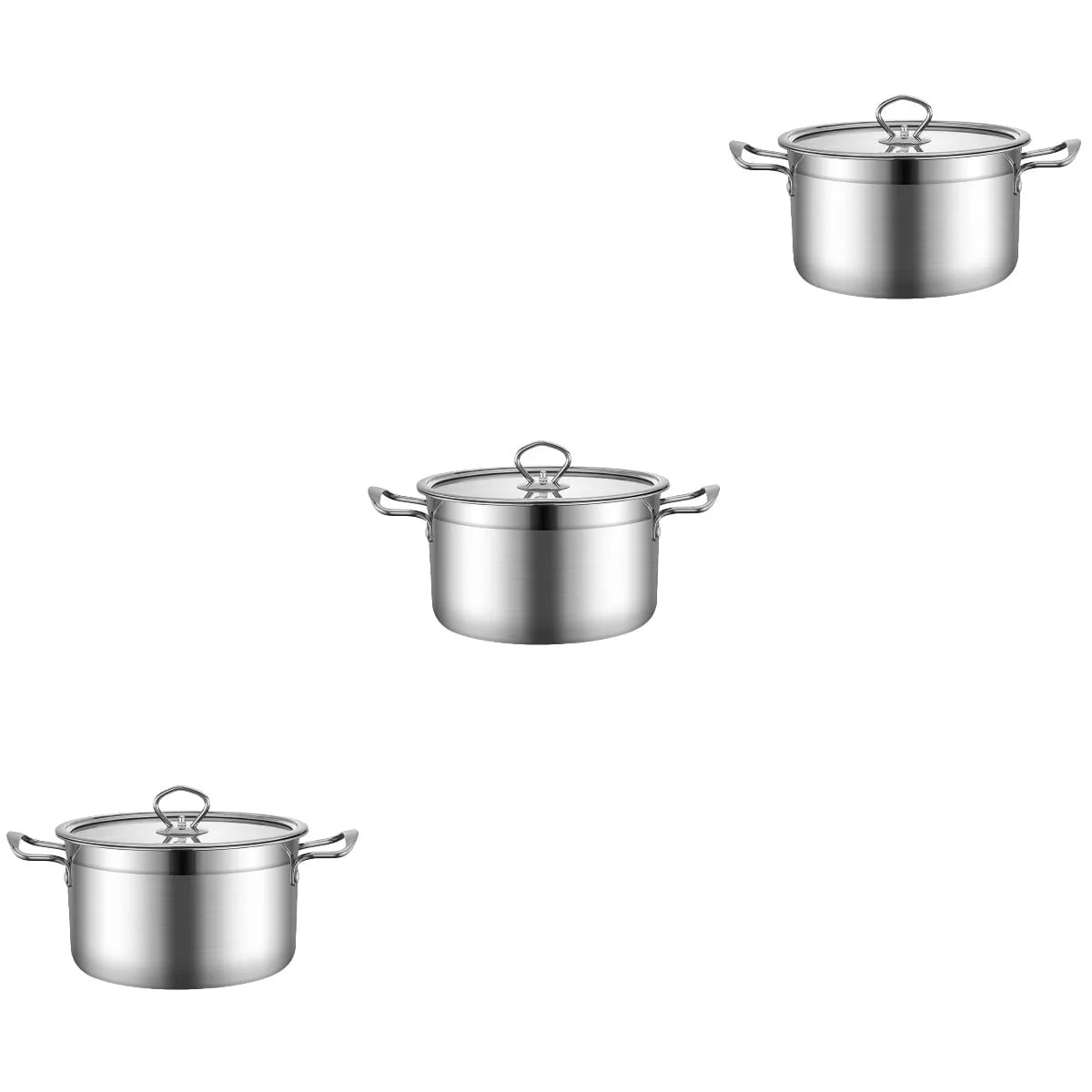 Homemaxs 3pcs Stainless Steel Soup Pot Multifunctional Pot Practical Hot Pot with Glass Lid