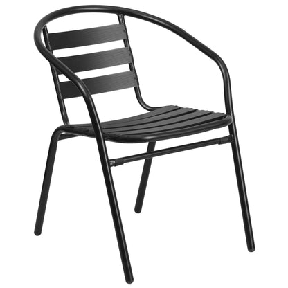 Flash Furniture 7 Piece Commercial Outdoor Patio Dining Set with 60" Tempered Glass Patio Table with Umbrella Hole and 6 Black Triple Slat Chairs