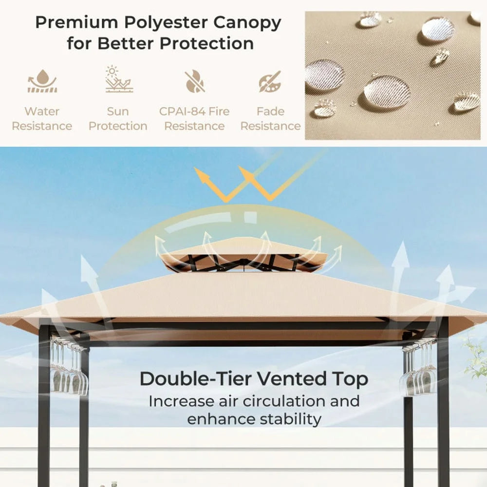 Aimee Lii 3-Piece Patio Bar Set Grill Patio Canopy & 2 Bar Stools with Tempered Glass Bar Table, Modern Patio Furniture for Outdoor Backyard Pool Deck-Brown