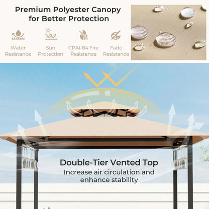 Aimee Lii 3-Piece Patio Bar Set Grill Patio Canopy & 2 Bar Stools with Tempered Glass Bar Table, Modern Patio Furniture for Outdoor Backyard Pool Deck-Brown