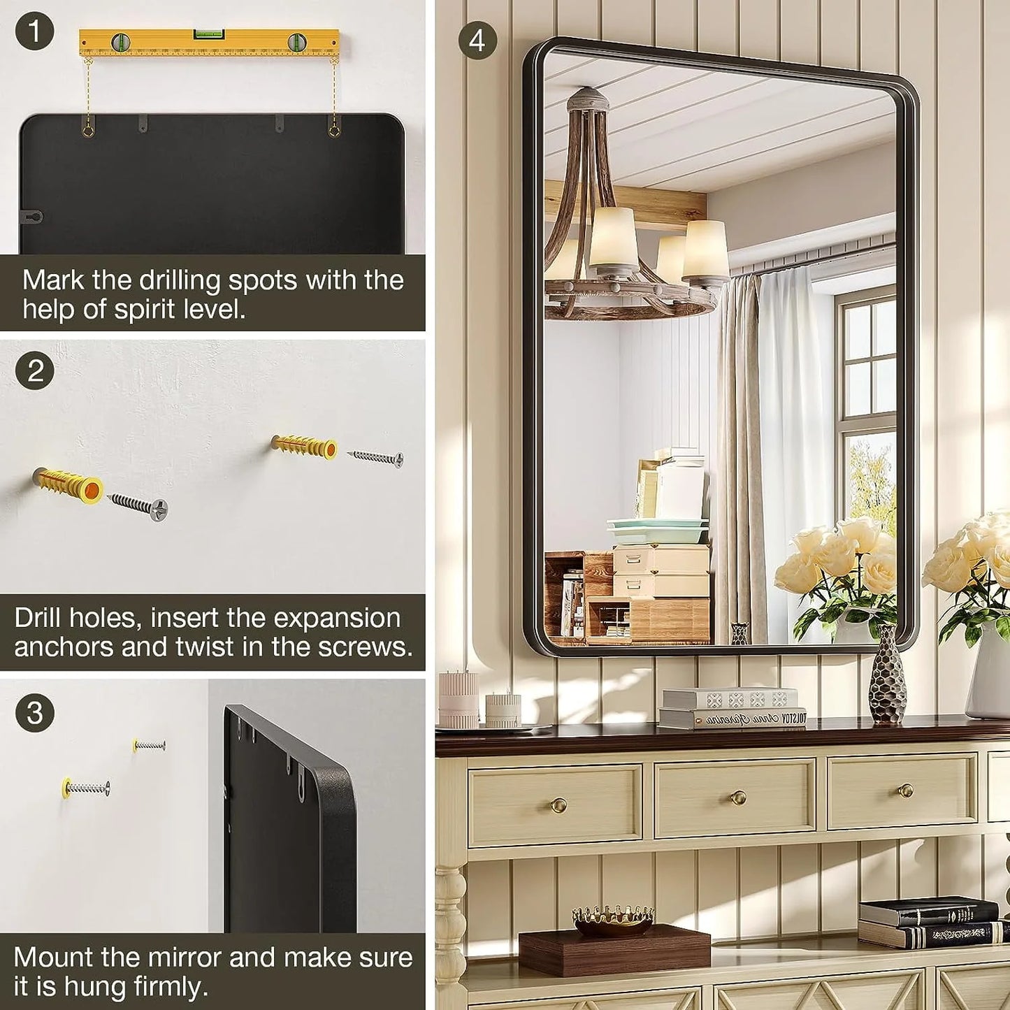 Brightify 24x36 Inch Black Bathroom Mirrors Wall Mirror, Modern Rectangle Bathroom Vanity Wall Mirror with HD Glass & Black Metal Frame for Living Room Mantel Bedroom Entryway, Horizontal/Vertical