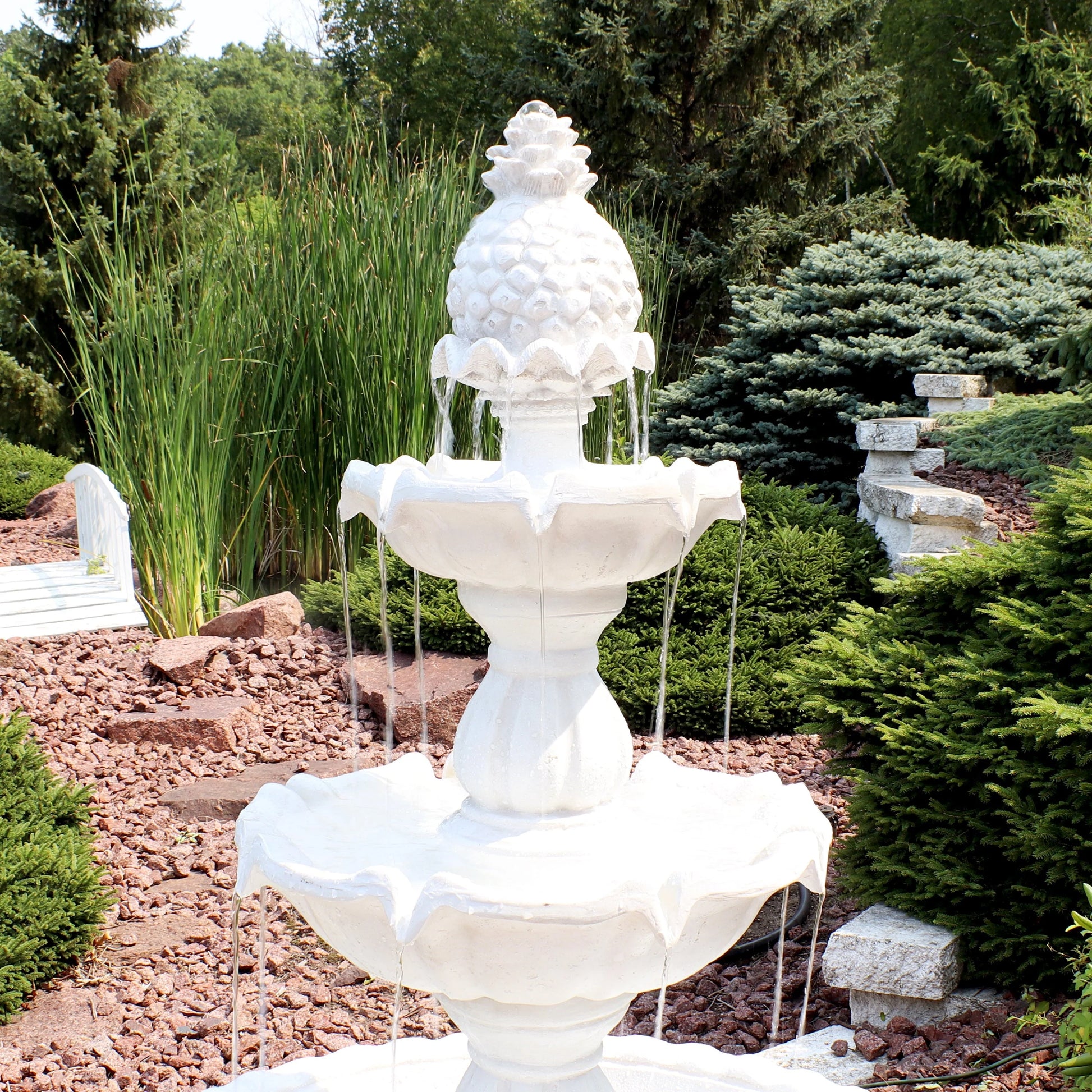 Sunnydaze 59"H Electric Fiberglass 3-Tier Welcome Pineapple Top Outdoor Water Fountain
