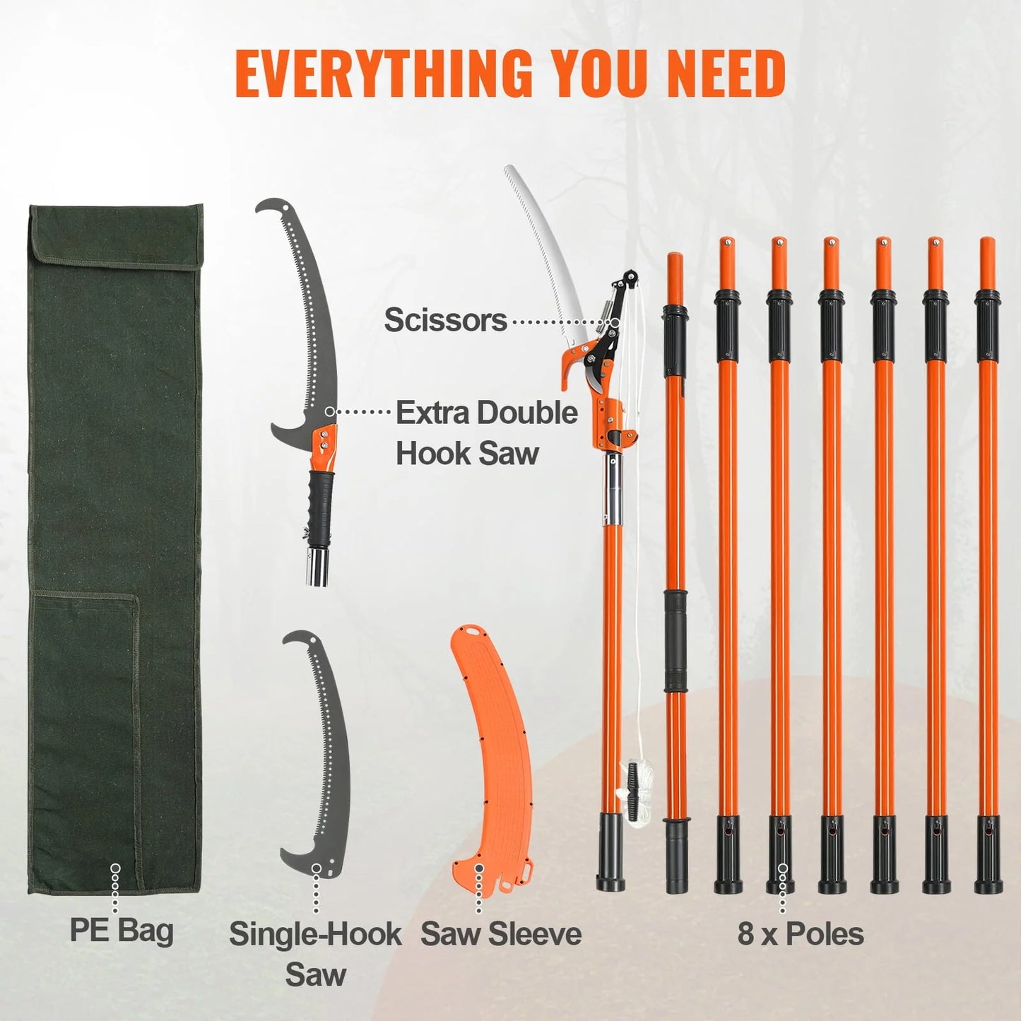 BENTISM Manual Pole Saw Extendable Tree Pruner 7.3-27 ft Fiberglass Pole Scissors