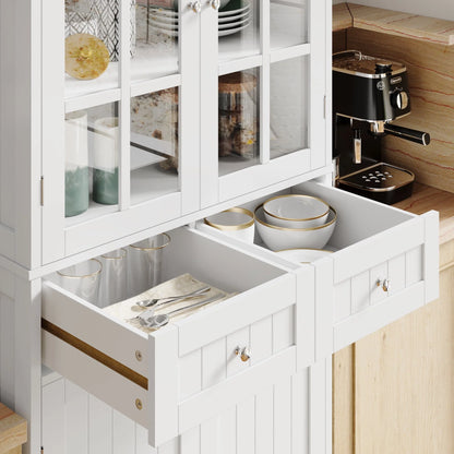 Homfa kitchen Pantry Cabinet with Glass Doors, 71'' Tall Storage Cabinet for Dining Room Living Room, White