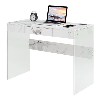 Convenience Concepts SoHo 30"H 42" W Glass Desk with Charging Station, White/Glass, All Ages