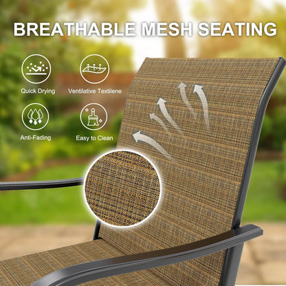 Homhougo 3 Piece Patio Swivel Bar Sets, 3PCS Outdoor High Top Bar Set with 2 Outdoor Swivel Chairs and Glass Bar Table, Patio High Top Bar Table and Stools Chairs Set All Weather Textile Fabric
