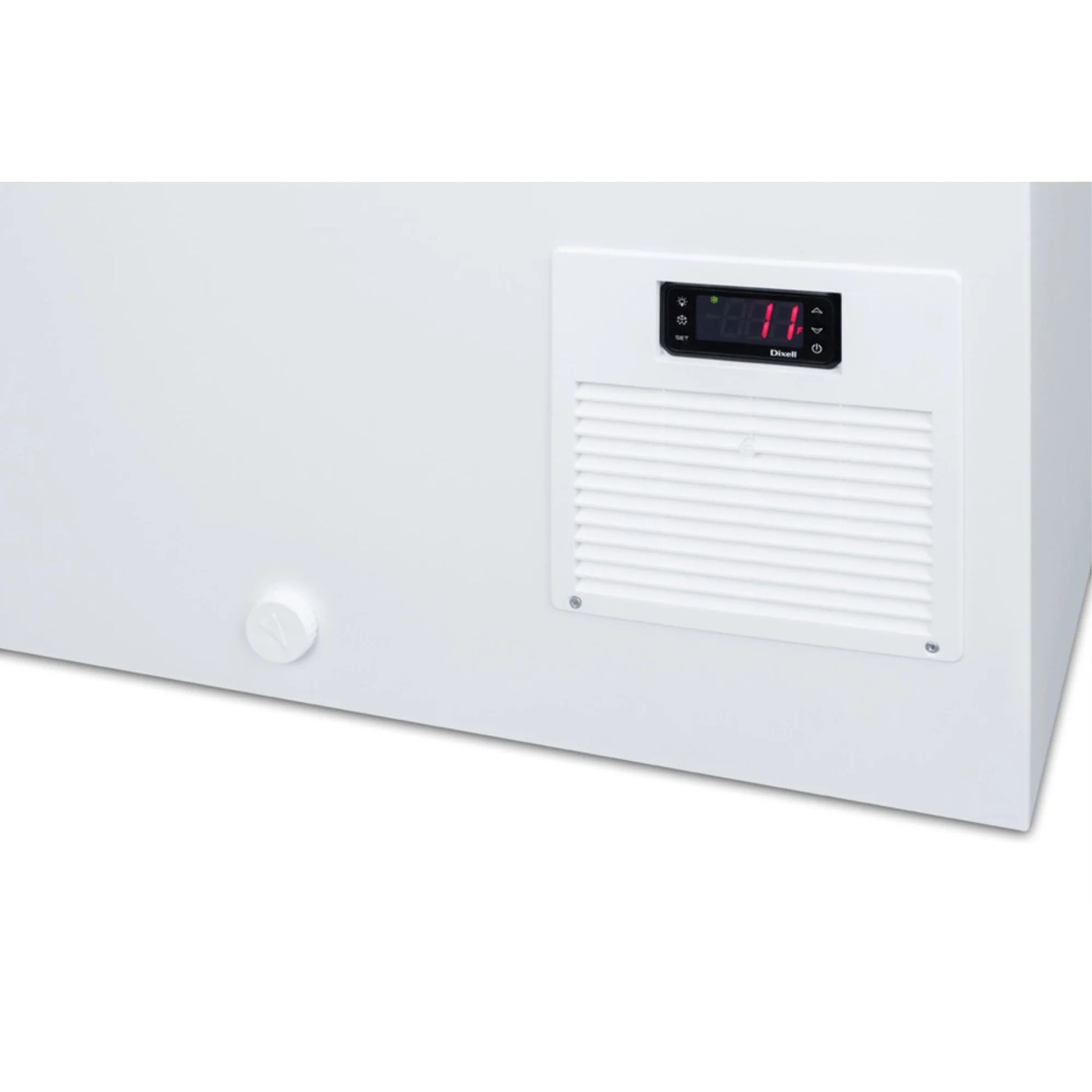 Flat top commercial ice cream freezer with sliding glass lid, digital thermostat, novelty baskets, and 16.6 cu.ft. capacity