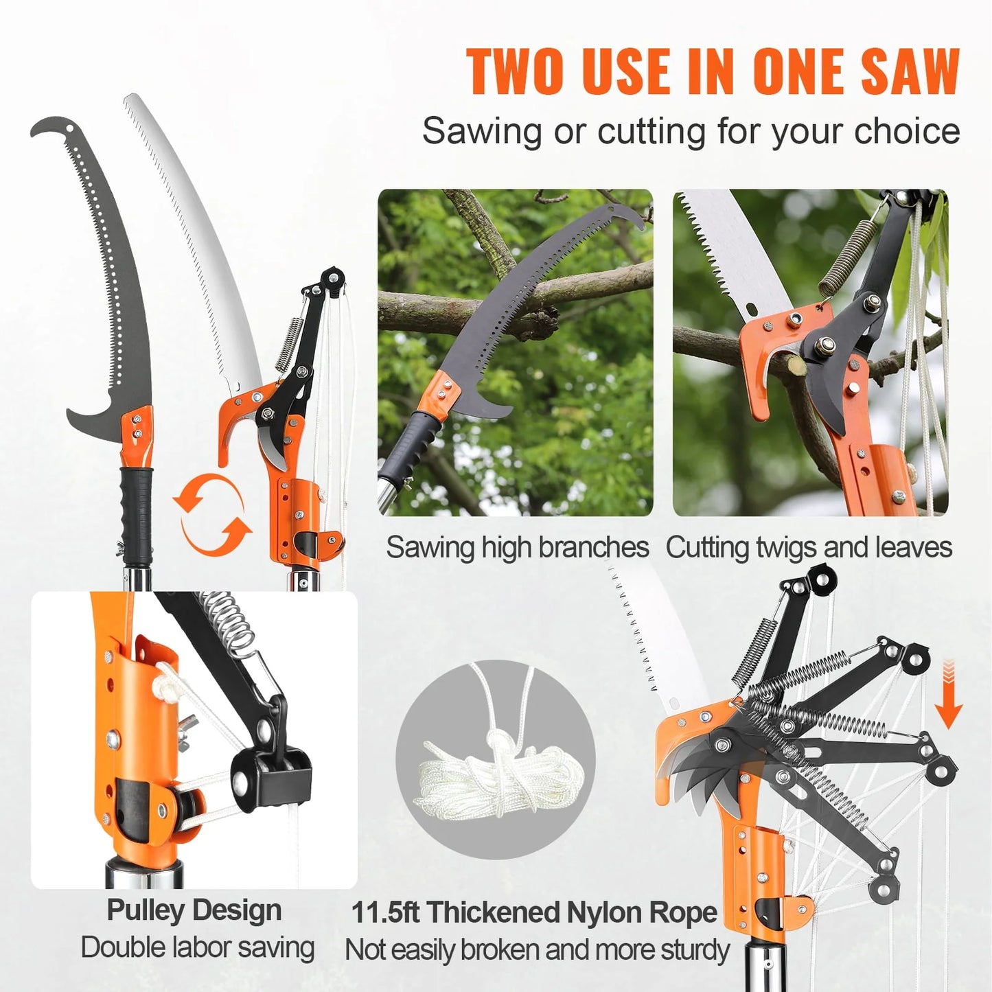 BENTISM Manual Pole Saw Extendable Tree Pruner 7.3-27 ft Fiberglass Pole Scissors