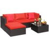 Devoko 5 Pieces Patio Furniture Sectional Set Outdoor Wicker Rattan Sofa Set Backyard Couch Conversation Sets with Pillow Cushions and Glass Table, Navy Blue