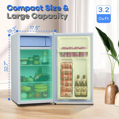 EastVita 3.2 Cu.Ft Mini Fridge with Freezer, Compact Refrigerator with 7 Level Adjustable Thermostat, Crisper Drawer & Glass Shelves, Small Fridge for Home