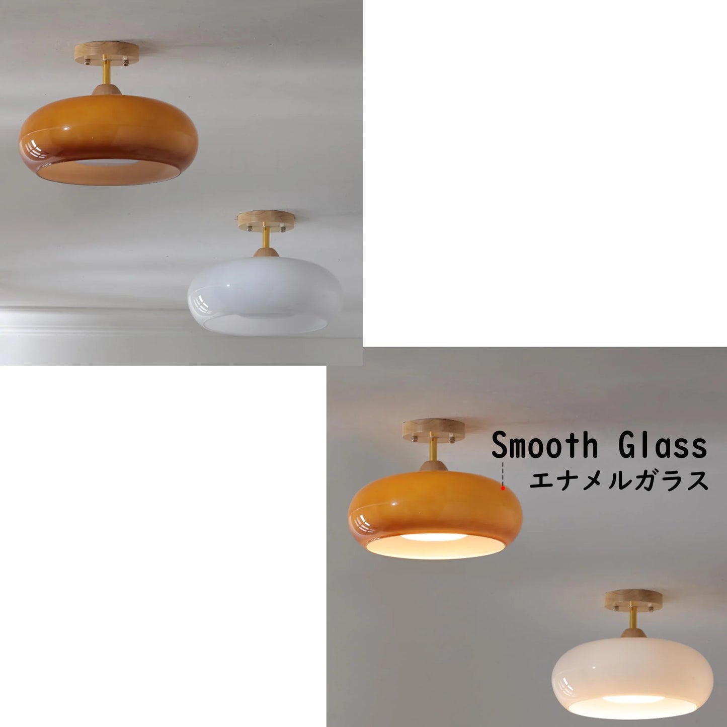 FSLiving White Smooth Glass Hanging Light with 15ft Plug-in Cord Wood Decorative Plug In Ceiling Light Fixtures,Industrial Semi Flush Mount Dimmable Pendant Light for Bedroom Hallway - 1 Pack