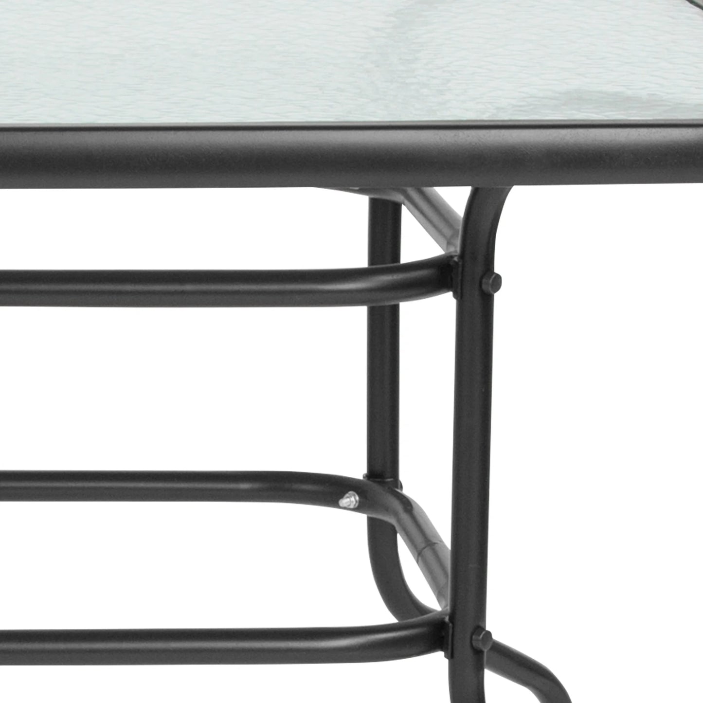 Flash Furniture Tory 31.5" x 55" Glass Metal Patio Table with Umbrella Hole, Black