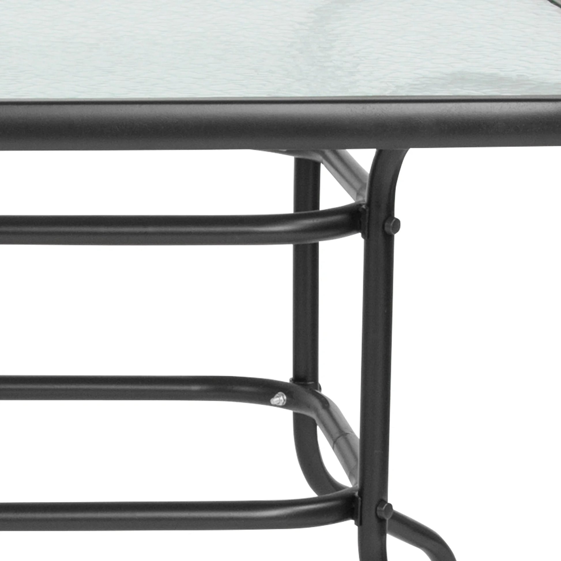 Flash Furniture Tory 31.5" x 55" Glass Metal Patio Table with Umbrella Hole, Black