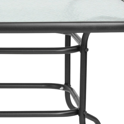Flash Furniture Tory 31.5" x 55" Glass Metal Patio Table with Umbrella Hole, Black