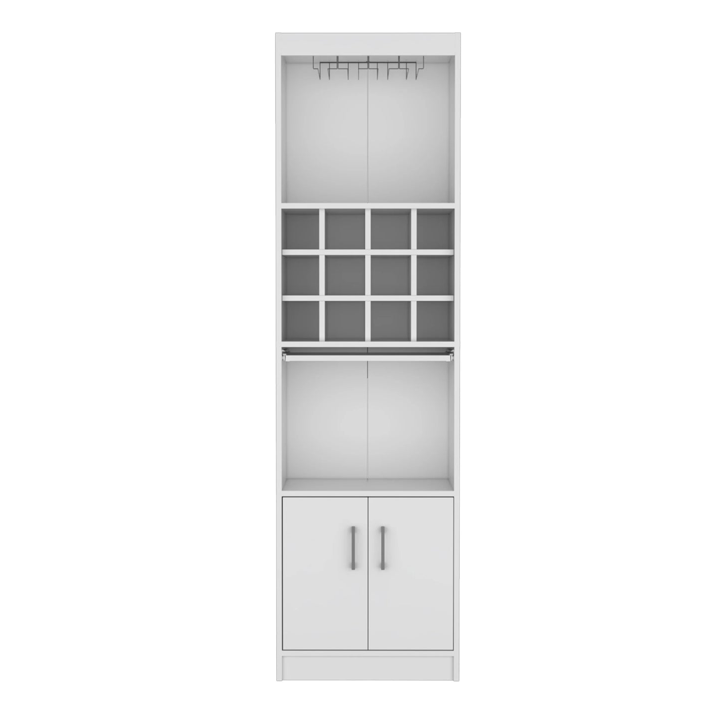 Royard Oaktree 71.1" Tall Bar Cabinet with 12-bottle Cubbies and Glass Holder, Freestanding Liquor Cabinet with Doors, Stemware Rack, Shelves, and Pull Out Tray for Living Room, Kitchen, White