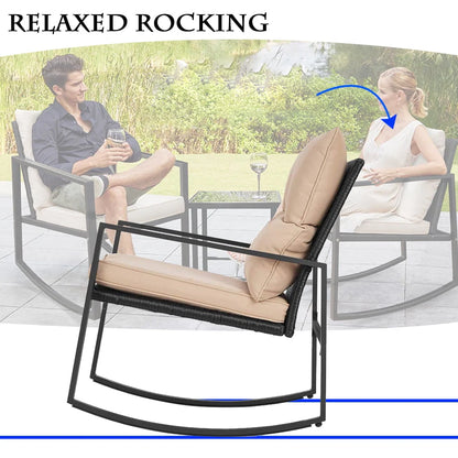 FDW 3 Pieces Wicker Outdoor Set with a High-Quality Tempered Glass Coffee Table, Black, steel, 2