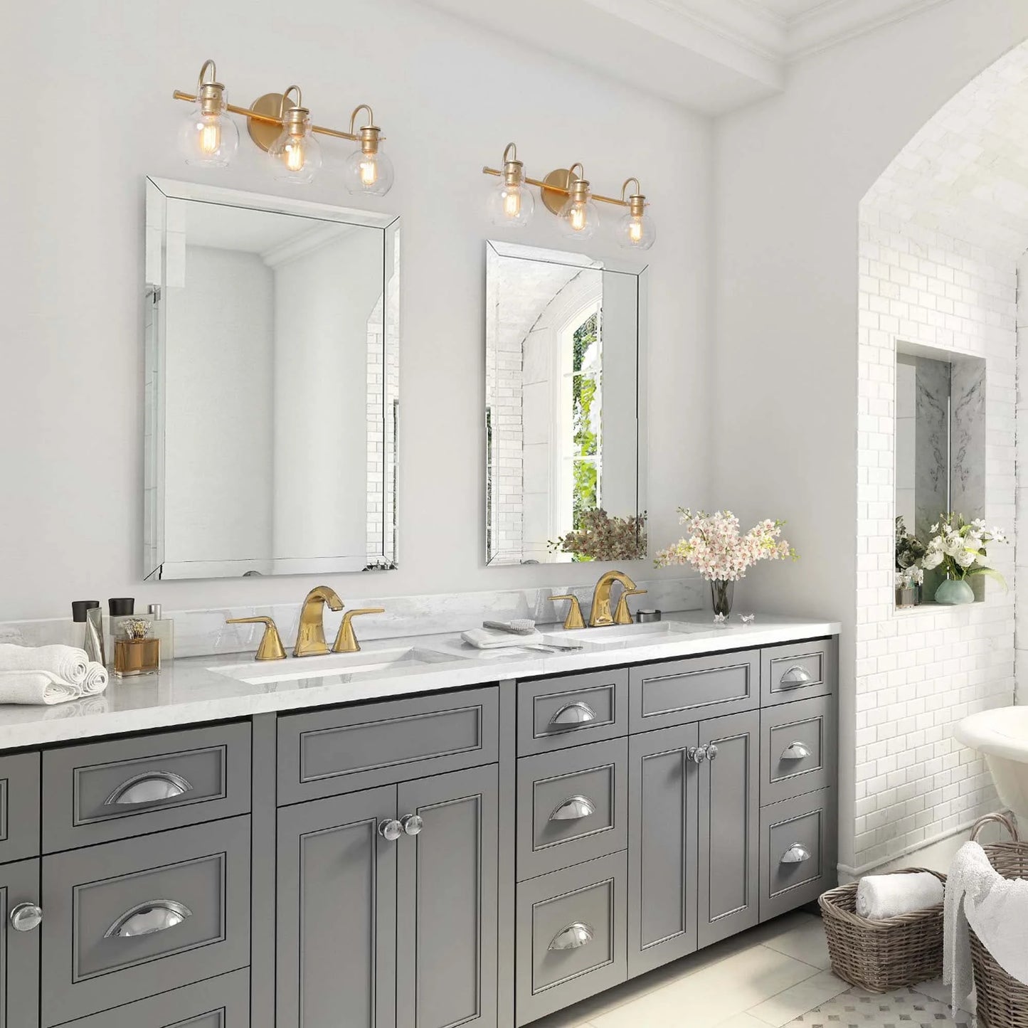 Carson Carrington Modern Gold 3-Light Bathroom Vanity Light Glass Wall Sconce 3-Light, Black 3-Light/L22"xW7"xH9" Black 13 to 24 Inches 4 to 8 Inches