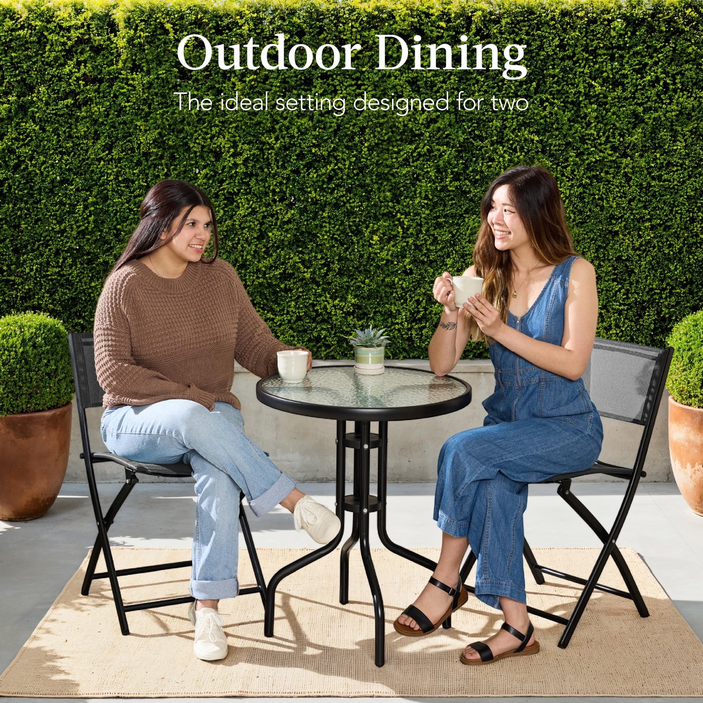 Best Choice Products 3-Piece Patio Bistro Dining Furniture Set w/Glass Tabletop, Folding Chairs - Gray