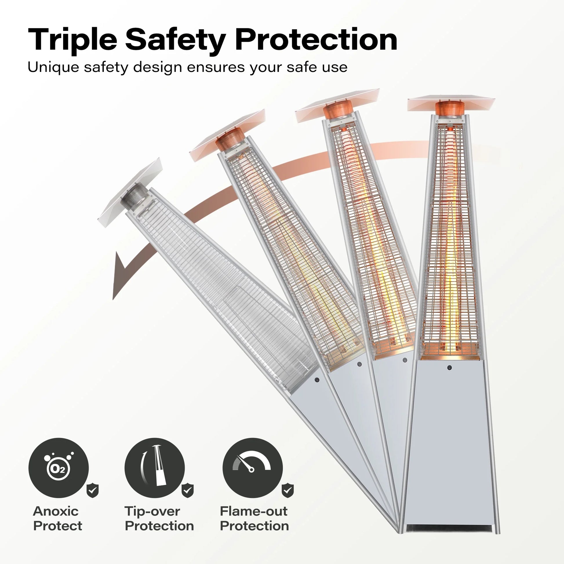 LAUSAINT HOME 87'' Tall Pyramid Patio Heater with Wheels, Glass Tube Flame Heating 48000 BTU & Dust Cover