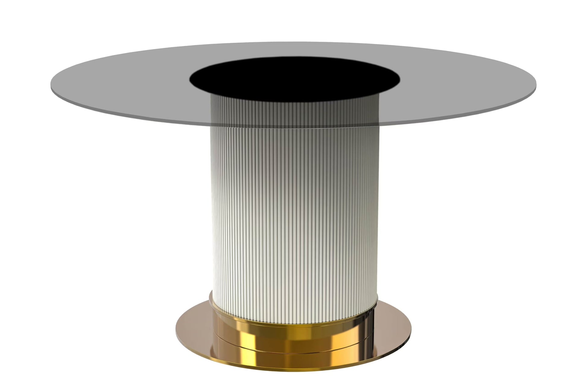 LeisureMod Jexis 60" Mid-Century Modern Round Dining Table with Glass/Sintered Stone Top and White/Gold Stainless Steel Pedestal Base for Kitchen and Dining Room (Black)