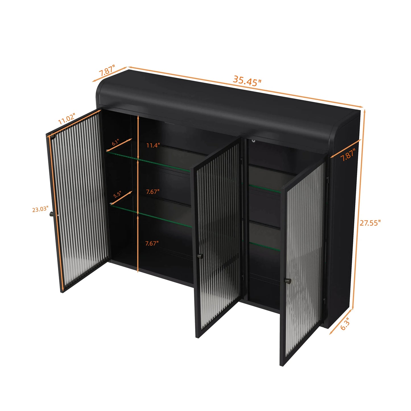 Dasun 3 Glass Door Wall Cabinets for Kitchen, Living Room and Bathroom(Black)