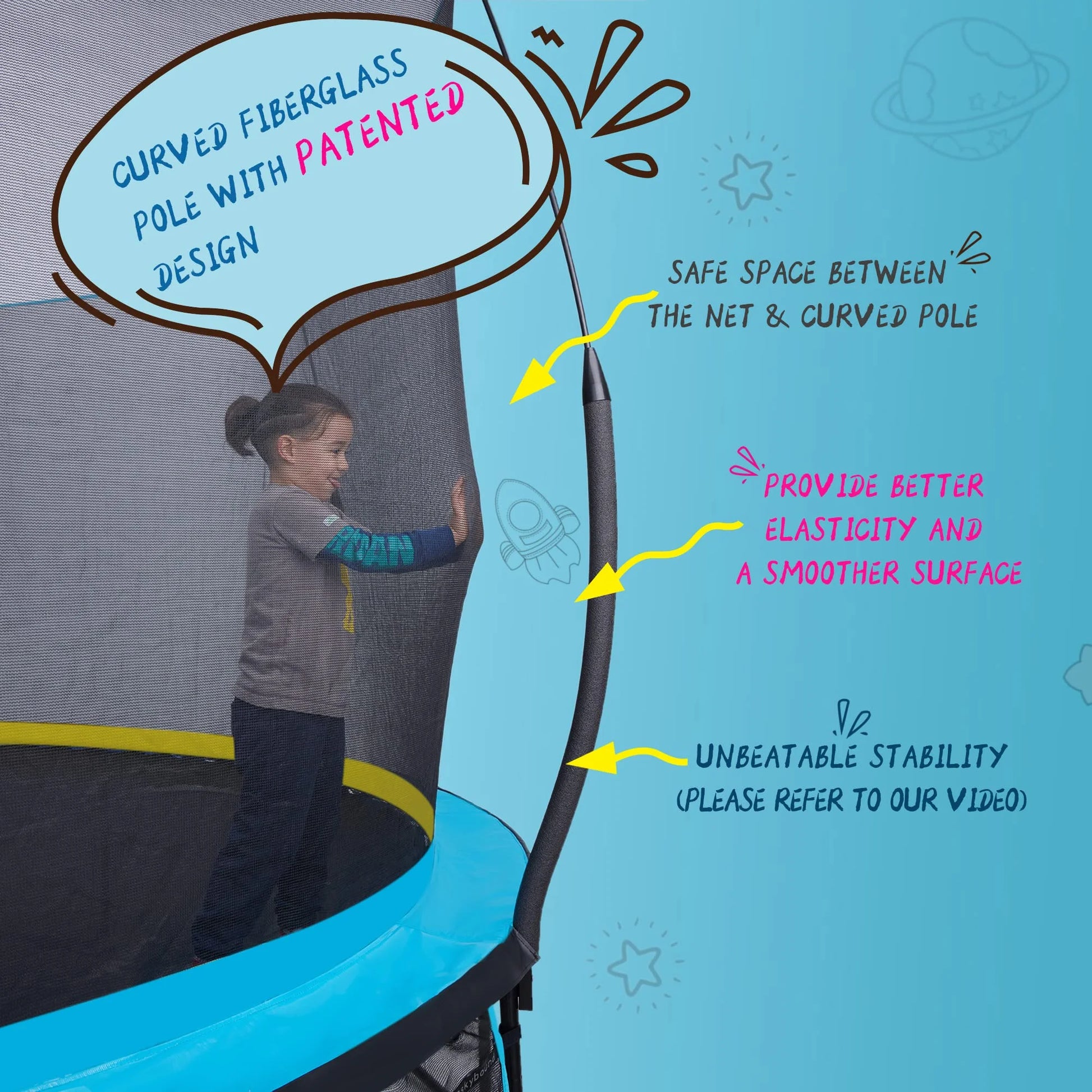 SkyBound 10FT 12FT 14FT Trampoline with Enclosure - Recreational Trampolines for Kids and Adults with Patented Fiberglass Curved Poles - Outdoor Trampoline with Ladder - Rust Resistant