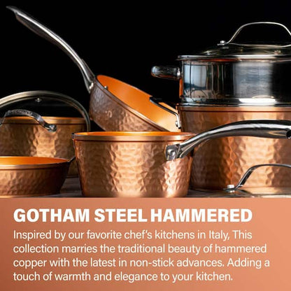 Hammered Copper 10-Piece Aluminum Non-Stick Cookware Set with Glass Lids
