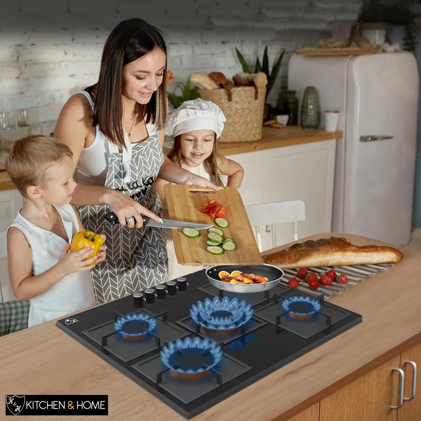 K& H 5 Burner 30 Inch Built-in LPG/Propane Gas Stove Top Glass Surface Cast Iron Cooktop UL/ETL Certified 5-GCW-LPG