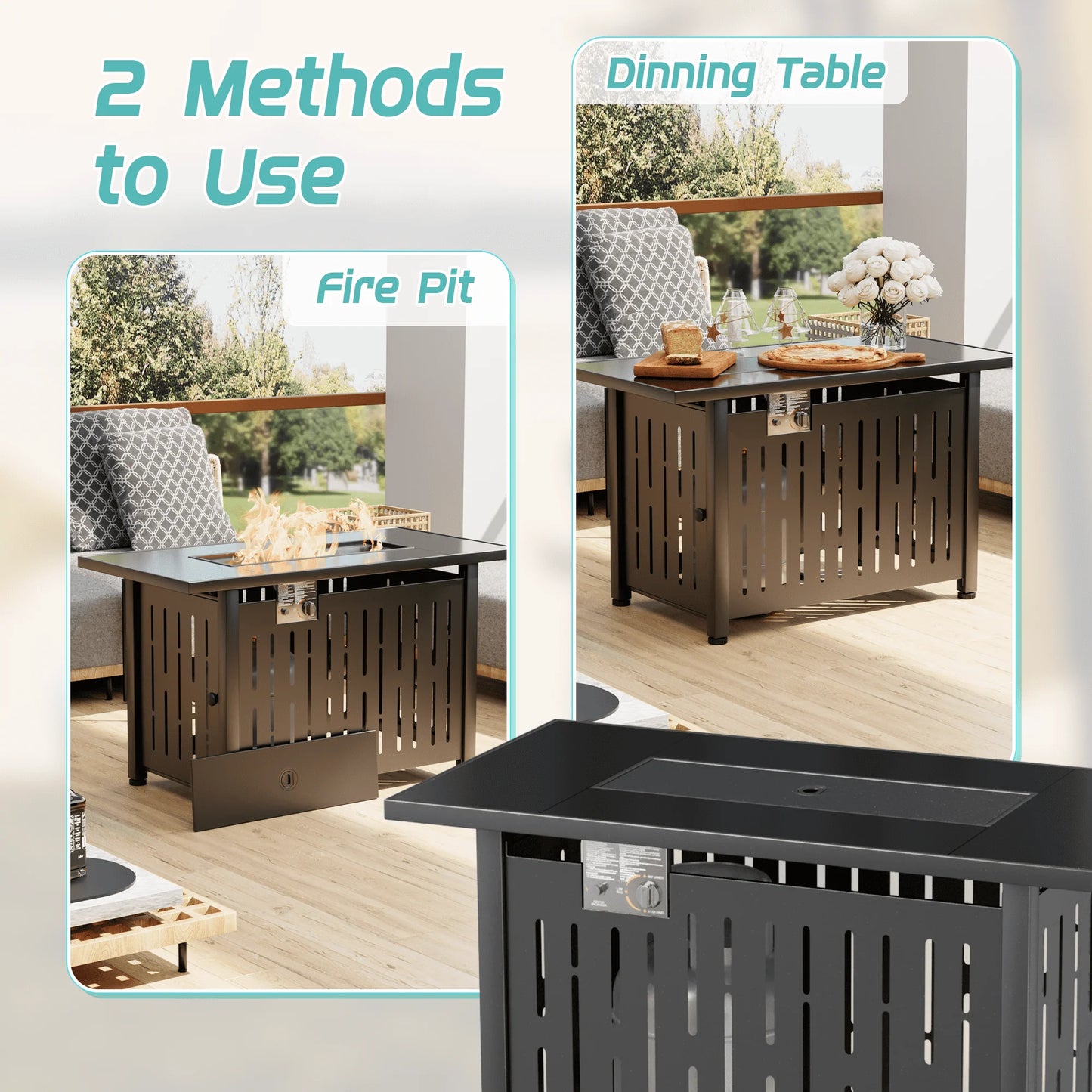 Homall Patio 43 inch Propane Gas Fire Table 50000 BTU Outdoor Wicker Fire Tables with Glass Beads